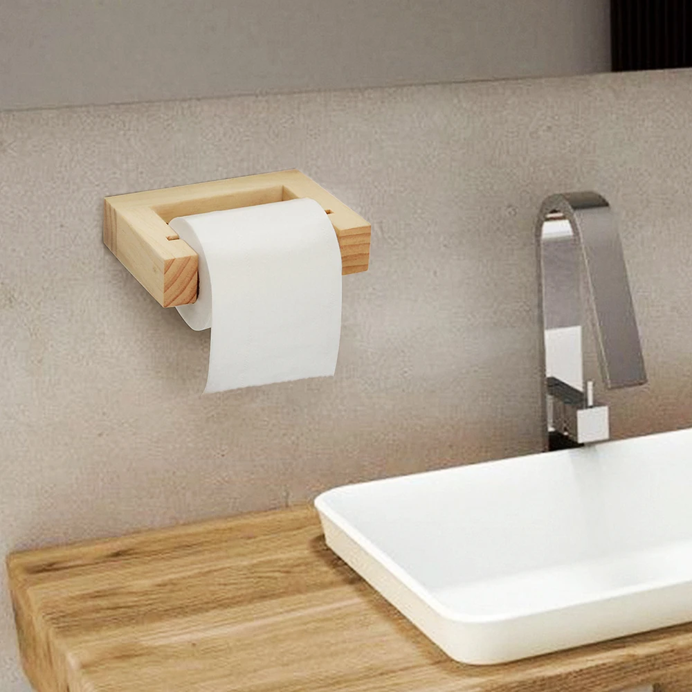 Solid Wood Retro Square Kitchen Towel Holder Suction Cup Washbasin Roll Paper Holder Toilet Paper Rack Toilet Roll Paper Holder