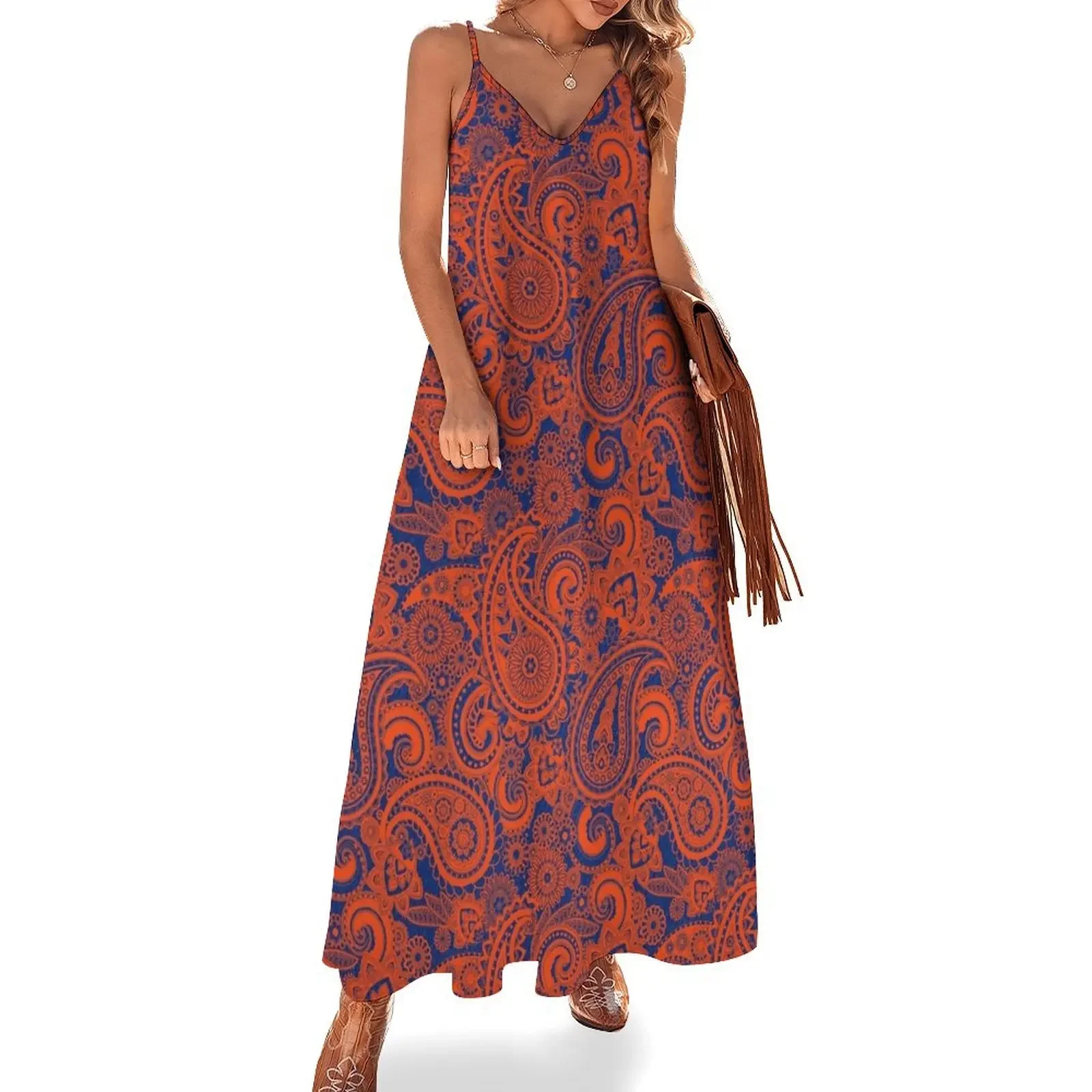 

Paisley Game Day Dress Florida Blue and Orange Sleeveless Dress women's evening dresses Woman dresses Dress