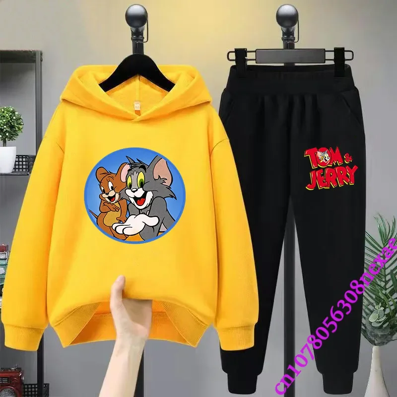 2024 New Disney Tom And Jerry Children's Set Spring And Autumn Cartoon Anime Boys And Girls Print Sports Top And Pants 2-piece