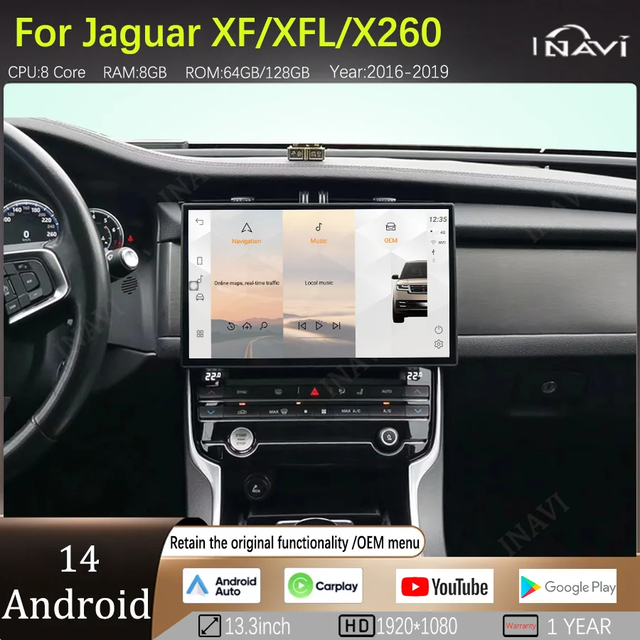 

13.3 inch For Jaguar XFL/X260 2016-2019 Multimedia Player Radio Carplay Android 14 Retains OEM Menu Full Touch Screen