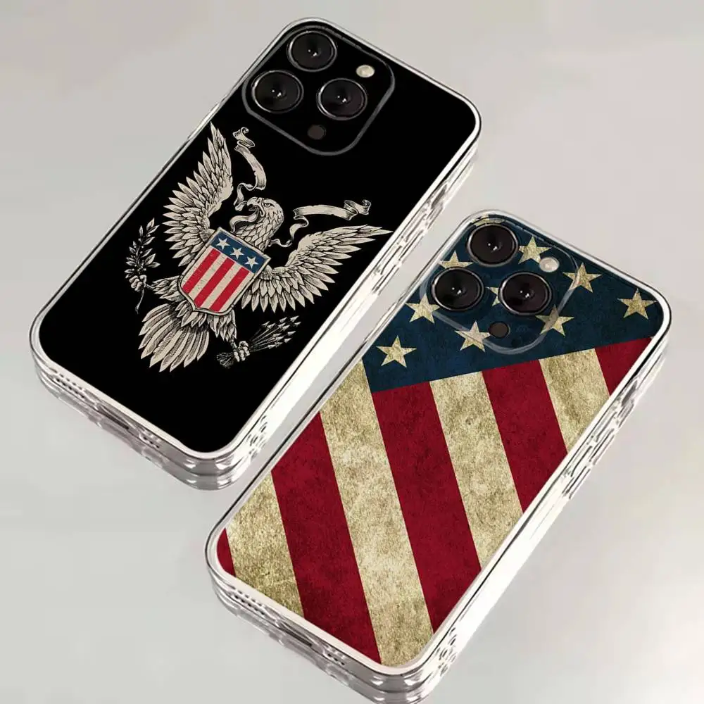 

American flag Phone Case For iPhone 16,15,14,13,12,11 Plus,Pro,Max,XR,XS,X,7,8 SE,Mini Transparent Silicone Soft