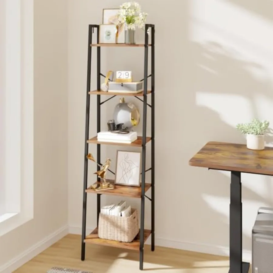 Estante de escalera, estantería, estantería de almacenamiento de esquina independiente con 2 ganchos para el hogar, oficina, sala de estar, cocina, dormitorio Ind