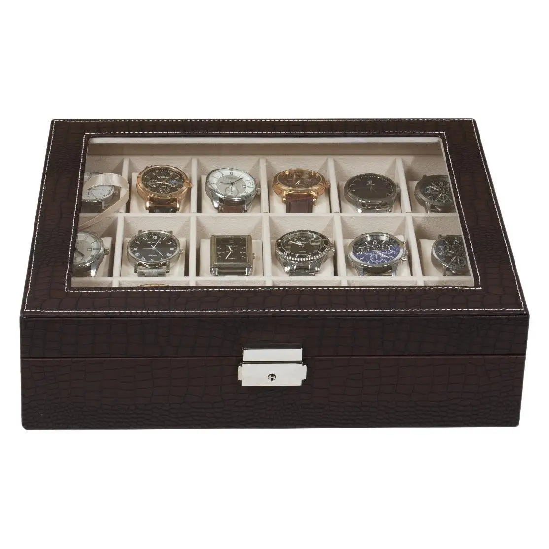 Watch Case Storage box 18 Slots Watches Boxes Organizer Black Jewelry Display Holder High Quality Crocodile Grain PU Leather