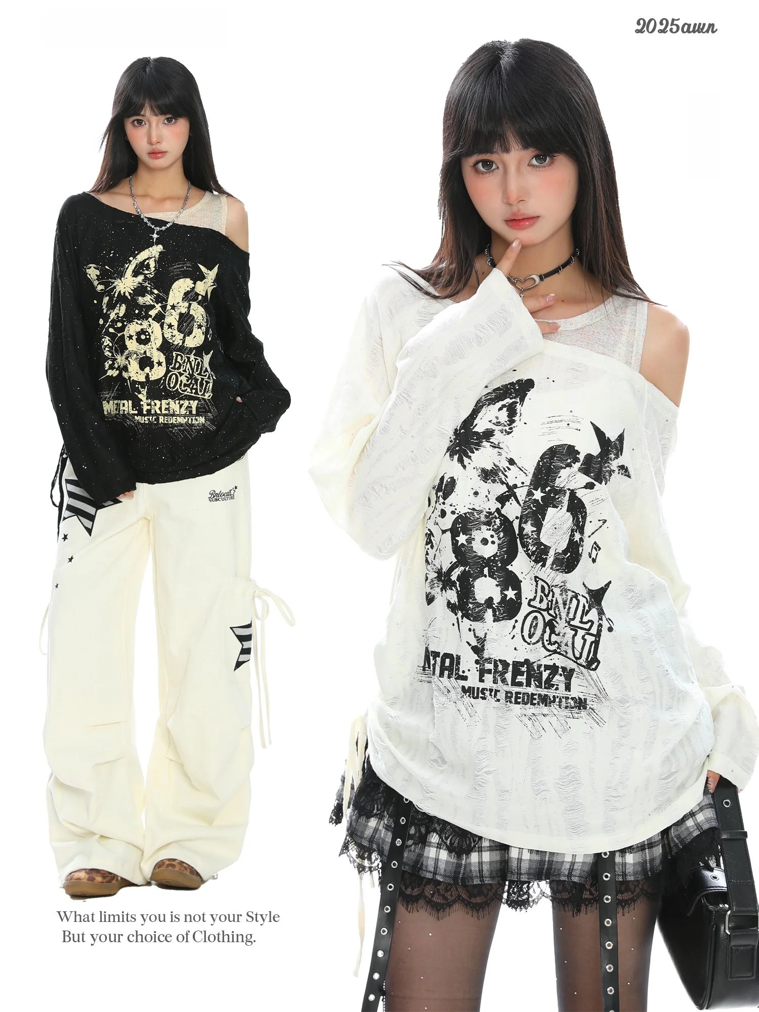 

fiti Loose Fit Long Sve T-irt Women's Autumn Lazy Sle Slimming over irt Top Asymmetrical oulder Slant Design