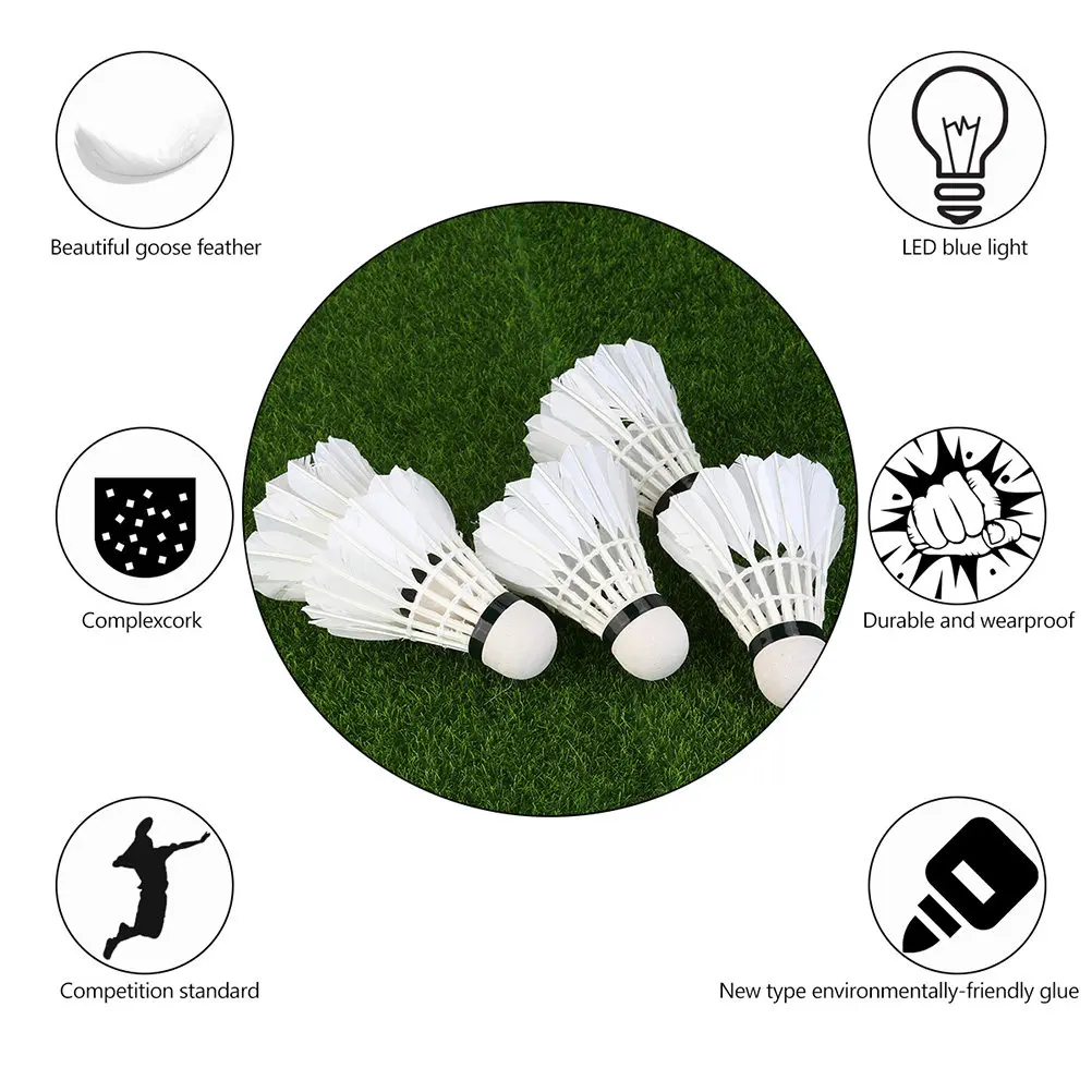 

Набор из 4 светящихся в темноте ракеток для бадминтона с синим свечением, идеально подходящий для вечерних спортивных мероприятий, высокопроизводительный комплект