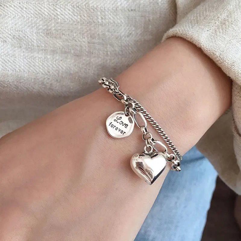 925 Sterling Silver Charms Bransoletki dla kobiet Moda Retro Bransoletka z sercem Prezent walentynkowy Bransoletka z zawieszką