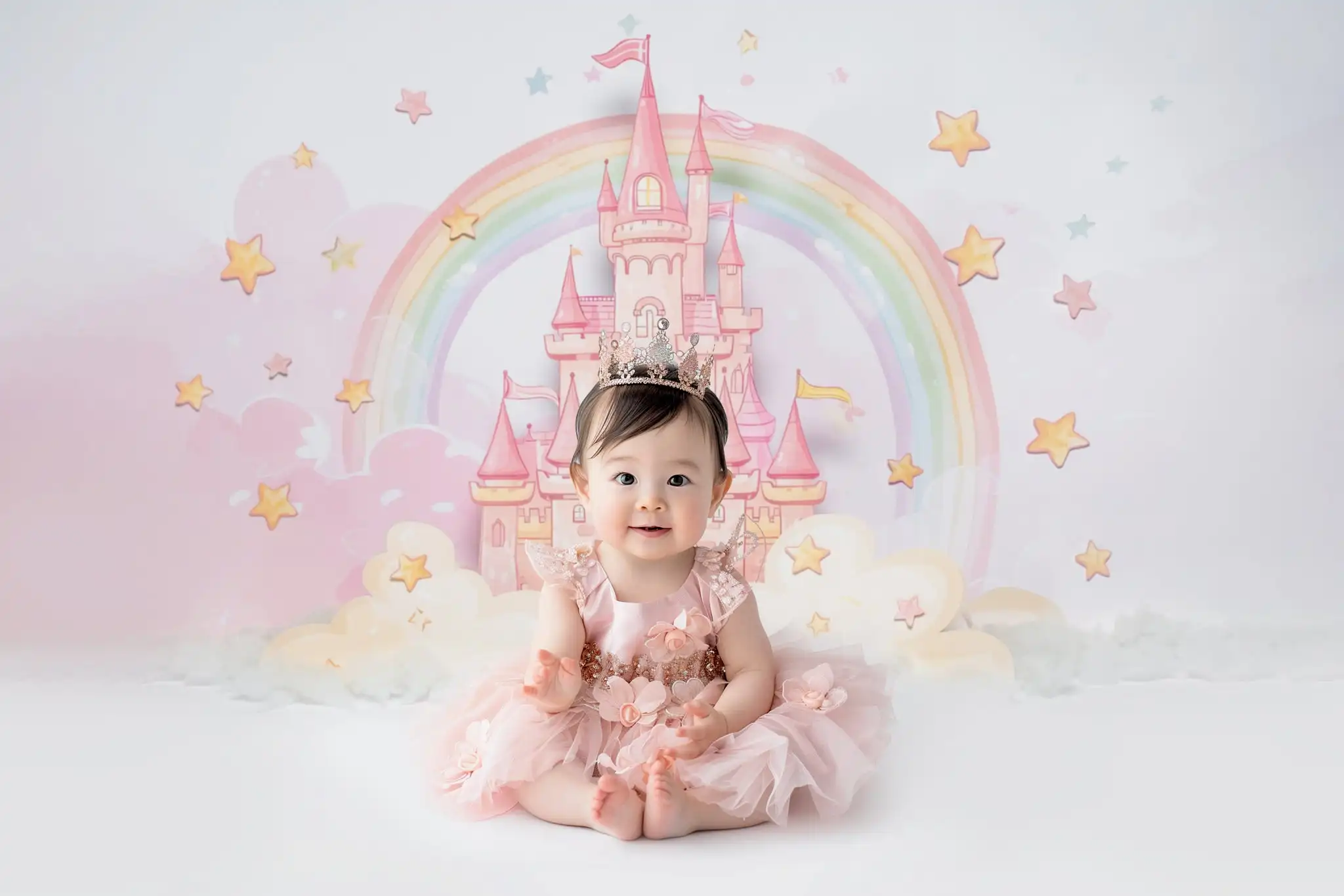 Clouds Pink Dream Castle Backgrounds Cake Smash Kids Adult Photography Props Child Baby Princess Theme Decors Photo Backdrops