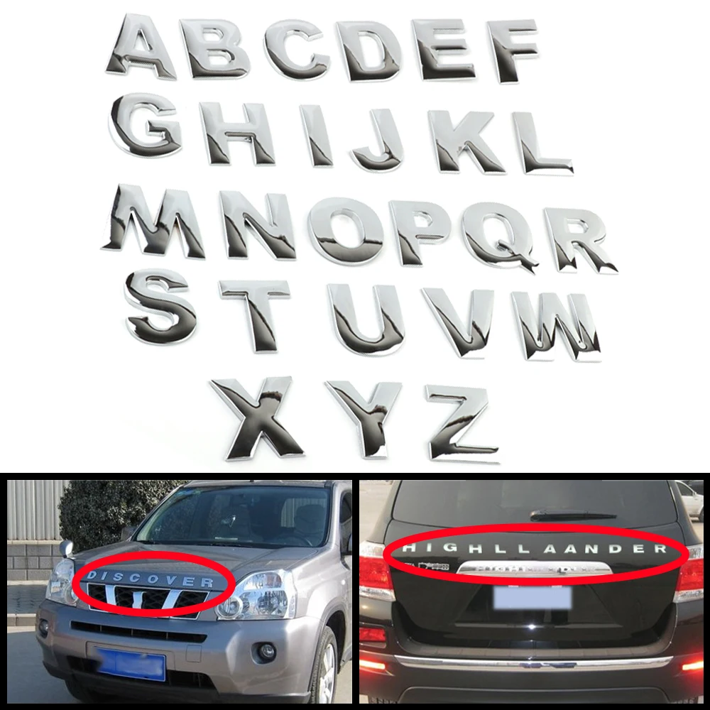 45MM Car Stickers 3D DIY Metallic Alphabet Sticker Emblem Letter Silver Badge Decoration For Cars Accesorios Auto Logo Styling