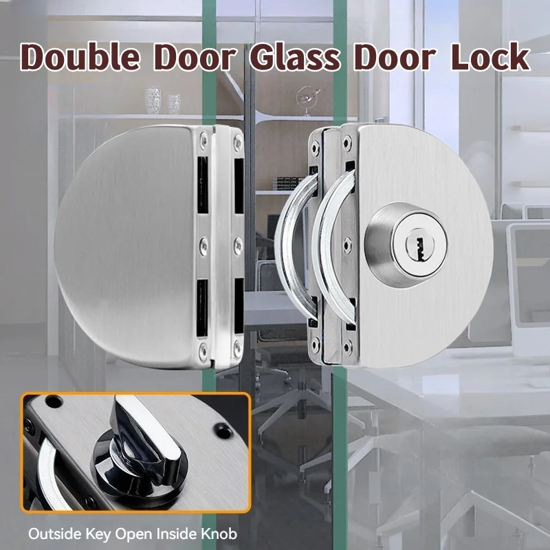 

1/2 Piece Double Door Glass Door Lock Sliding Door Lock Pin Frameless Lock No Need To Drill 3 Keys Can Be Easily Installed