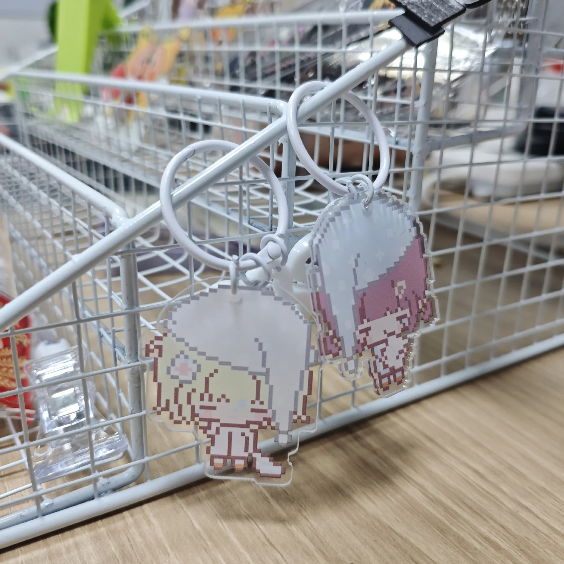 INS Cute Pixel Cartoon Character Acrylic Keychain Couple Matching Bag Pendant Kawaii Game Backpack Charm Gift For Women Jewerly