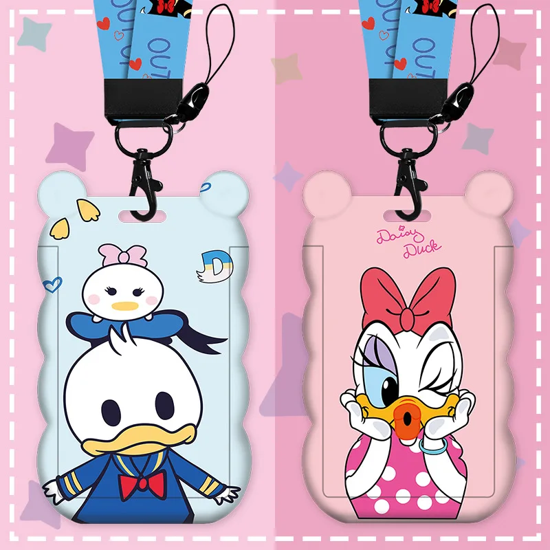 Kawaii Disney Mickey Mouse Card Holder Cute Kindergarten Access Card Set with Long Hanging Rope Hanging Neck Girl Gift