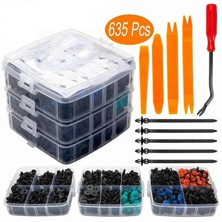 635 Car Plastic Fastener Clips Set with Box Mixed Auto Body Push Retainer Pin Rivet Bumper Door Trim Panel Fastener Clip Kit