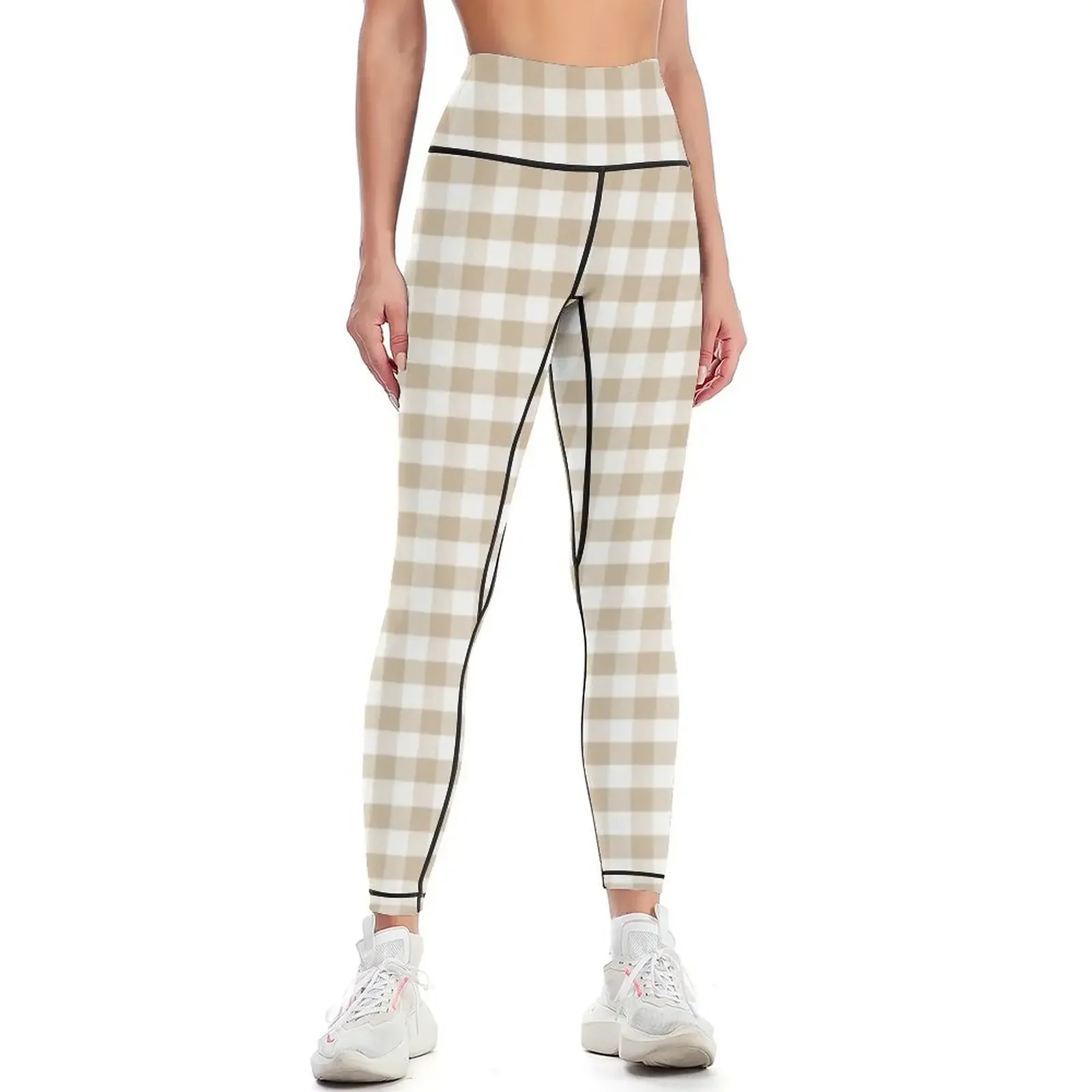 

Almond Buff Tan Gingham Leggings sports for exercise clothing for high waist Female legging pants Womens Leggings