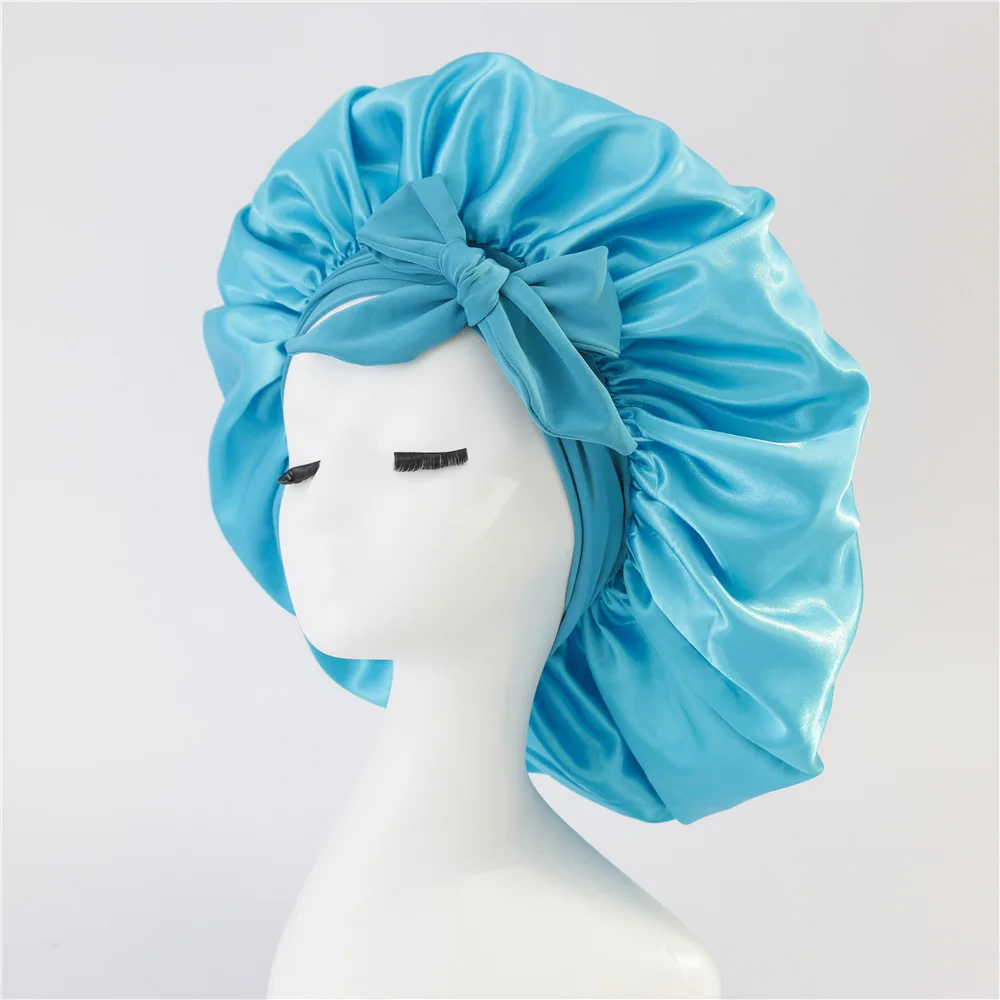 Damen-Satin-Krawatten-Mütze, Spandex, breites dehnbares Band, langer Schwanz, Satin, Cheveux, Nuit-Seide, schlafende Nachtmütze, Mützen für Damen – Detail 6