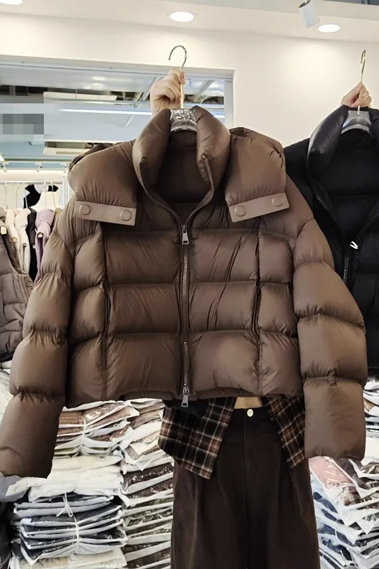 Faionable ort feminino para baixo Jaet cor café 90% branco du para baixo Thi outerwear commute sle gola de botão único