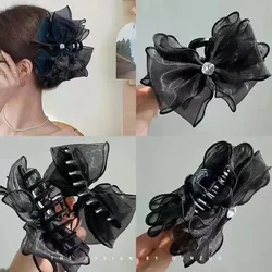 Clip de lazo negro de arena para mujer, cuchara para la espalda, sartén, estilo de pelo, Clip de tiburón, accesorios para tarjetas para el cabello, dulce y a la moda, nuevo, 2024