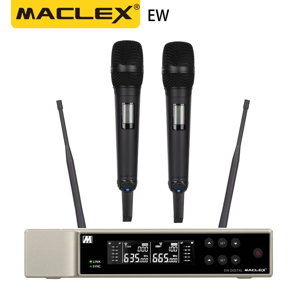 Maclex EW9000 UHF Long Distance Dual Channel Dual Handheld Professional Wireless Microphone System Stage Performance Dynamic