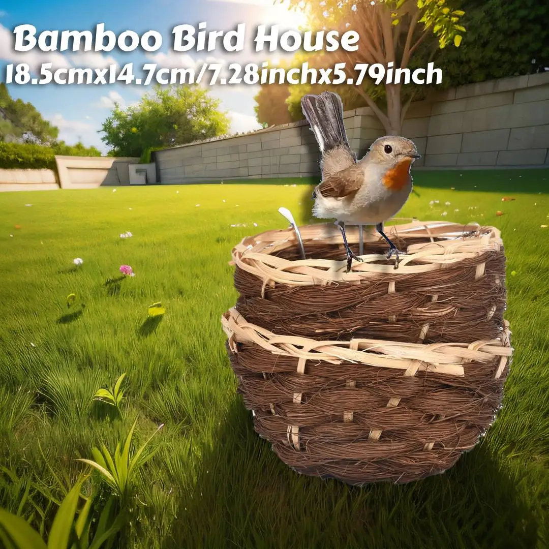 Handwoven Bamboo Bird Nest Resting Place Outdoor Hanging Hut Bird House Breeding Cave for Parrot Robins Cockatiel Cage Parakeets