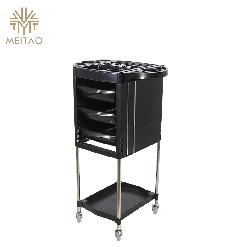 Salon Trawer Trolley Black Rolling Wheels Cart Trolley For Barber Salon