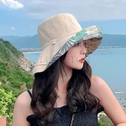 Summer New Cotton Breathable Big Brim Solid Color Fashion Bucket Hat Women Outdoor Travel Adjustable Sun Fisherman Hat