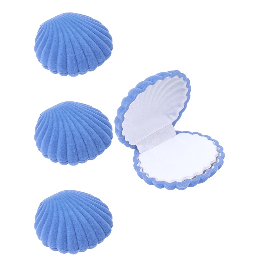 4Pcs Jewelry Storage Cases 5.3x5.9x2.9cm Blue Velvet Storage Box Gift Display Organizer Boxes for Earrings Pendants Rings