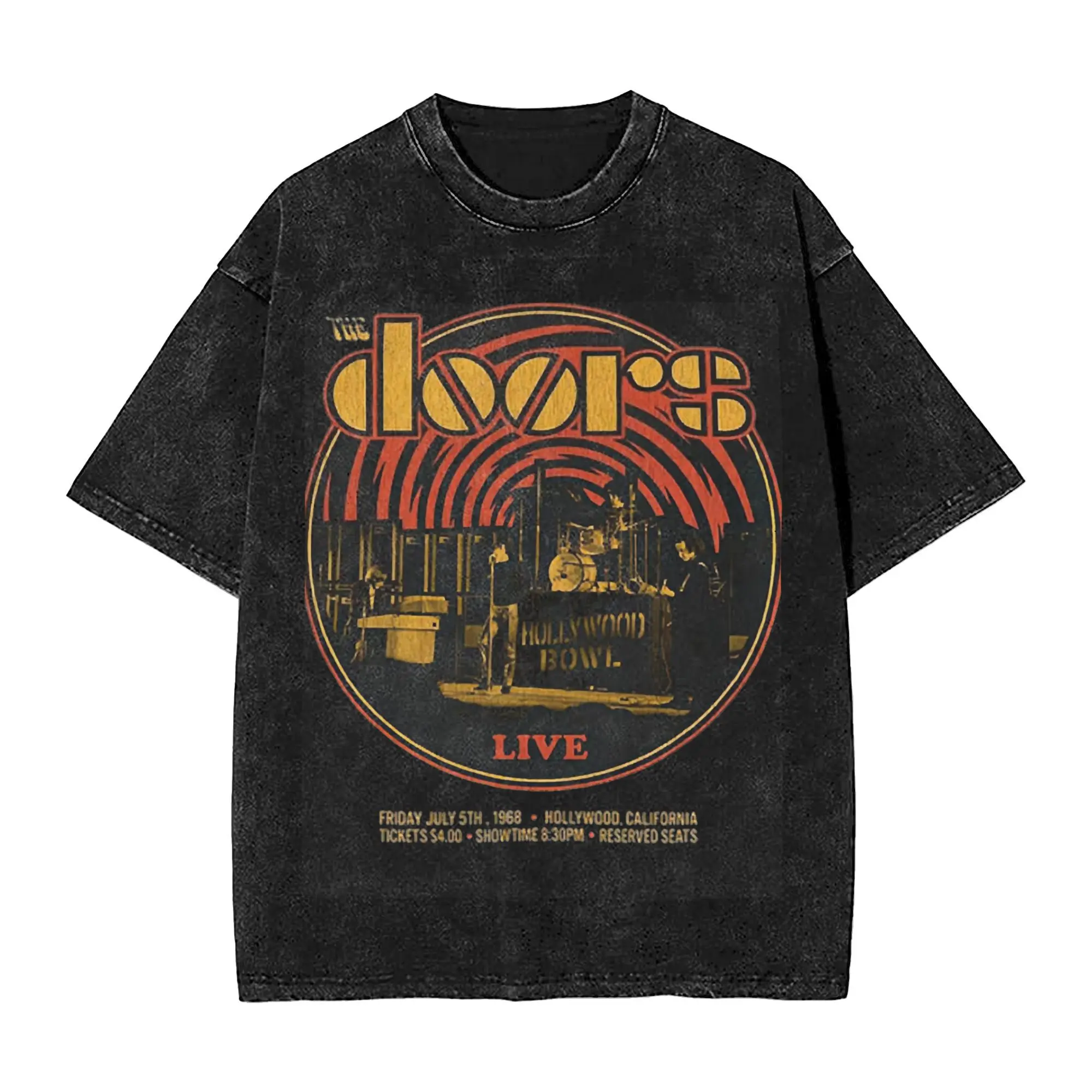 The Doors Rock Band Washed T Shirt Novelty Streetwear for Men Women The Morrison Oversize T-Shirts Tee Cotton