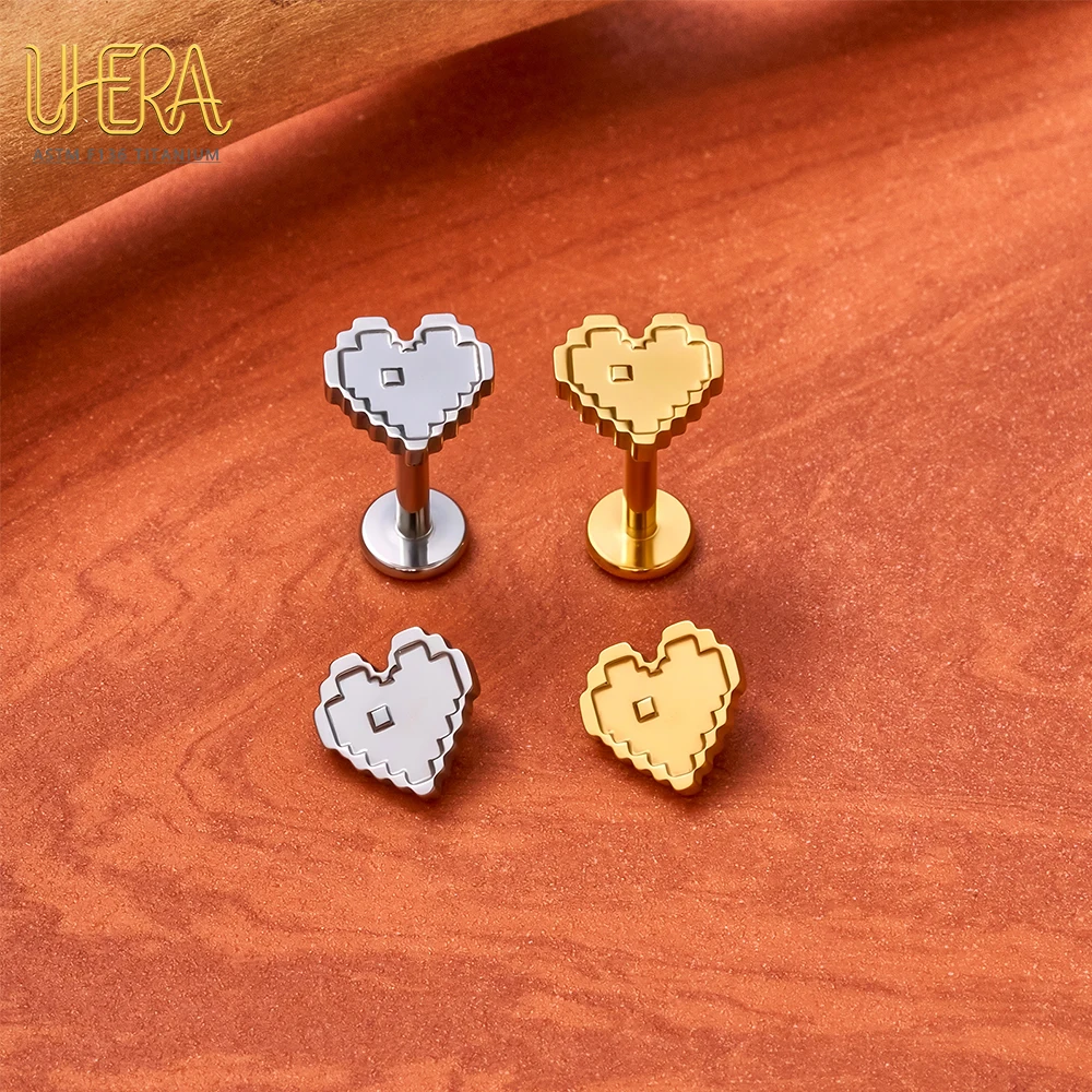 ASTM F136 G23 Titanium Pixel Graphic Labret Stud Internally Thread Tragus Helix Cartilage Ear Lip Body Piercing Jewelry