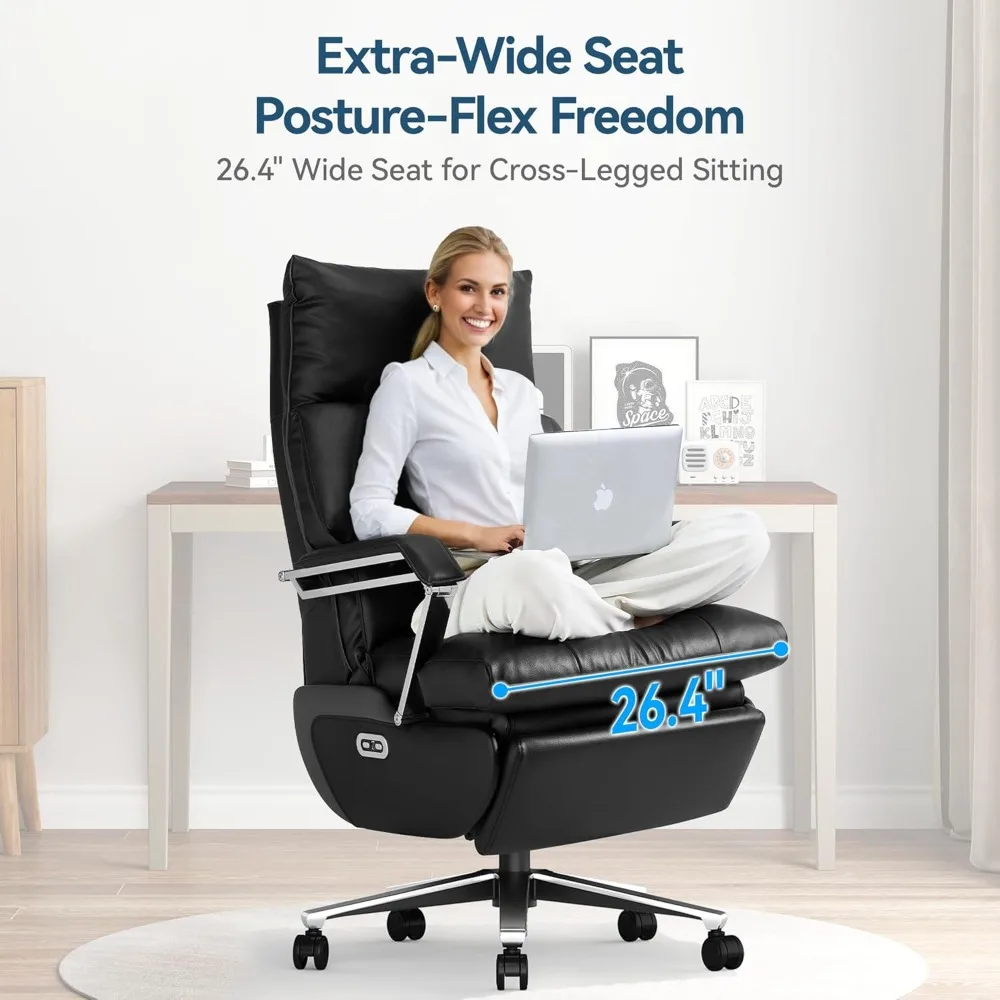 كرسي مكتب تنفيذي كهربائي مزدوج المحرك M80 مع مسند للقدمين، كرسي مكتب مريح للاستلقاء مقعد عريض