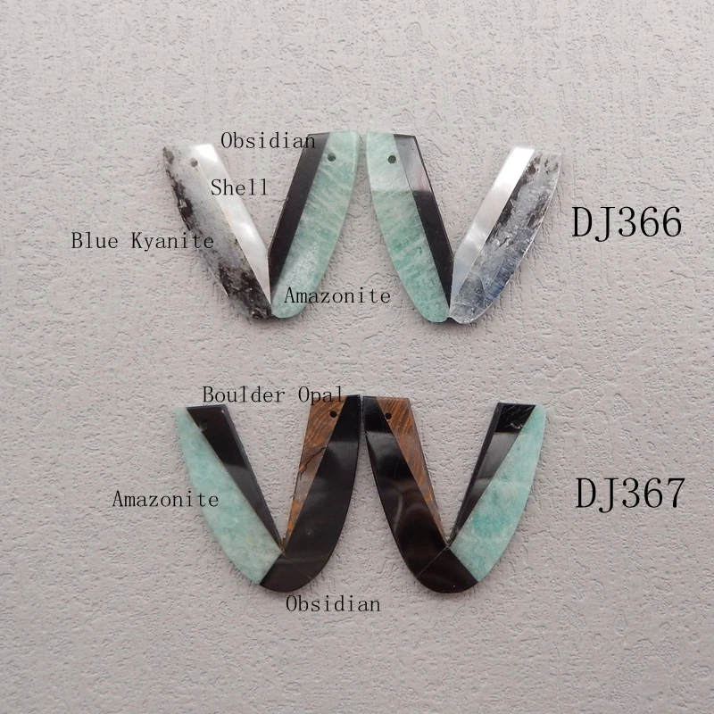 Natural Stone Obsidian Amazonite Boulder Opal Earring Bead,Fashion Jewelry Intarsia Earrings For Women 30x29x3mm 8g