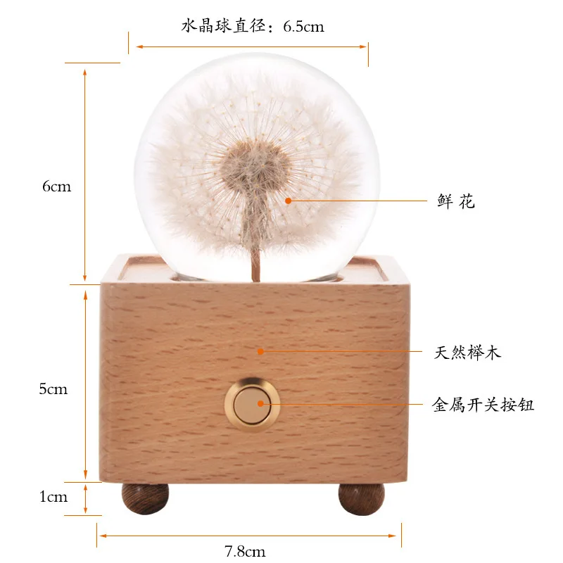 Creative Acrylic Inlaid Flower Specimen Crystal Ball Inlaid Gift Ornament Dandelion Bluetooth Speaker Night Light