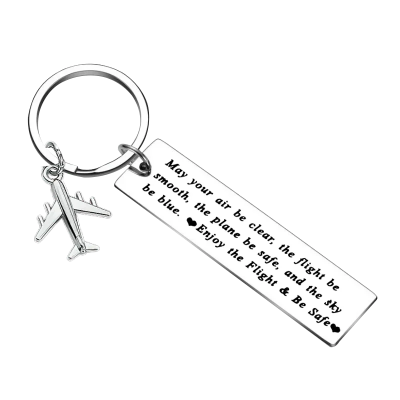 New Pilot Gift Flight Attendant Gift Fly Safe Keychain Pendant Traveling Gifts May Your Air Be Clear Airplane Key Chain