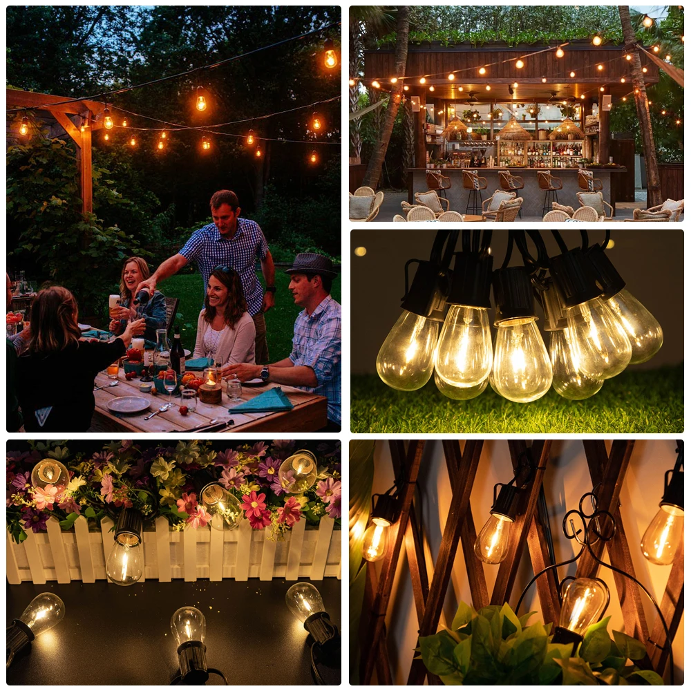 S14 Outdoor Led Garlands 220V EU Plug String Light Warm White Amber Glass Vintage Waterproof Connectable Birthday Lights Decor