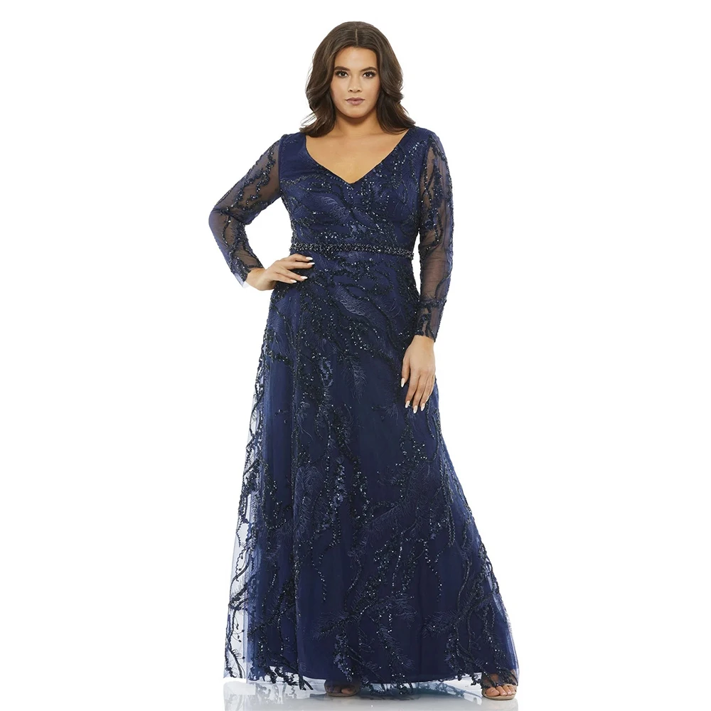 

Новое платье для матери невесты 2026 года: кружевное, с длинным рукавом, А-силуэт, расшитое бисером. Элегантное платье для матери невесты на свадьбу.