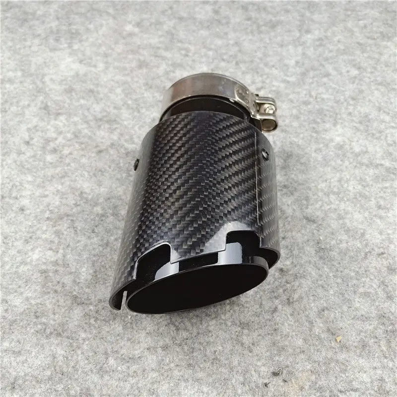 63mm In 89mm Out Glossy Black Carbon Stainless Steel Universal Single Tips Exhaust Pipe End Tail Muffler Tip For Car Accessories