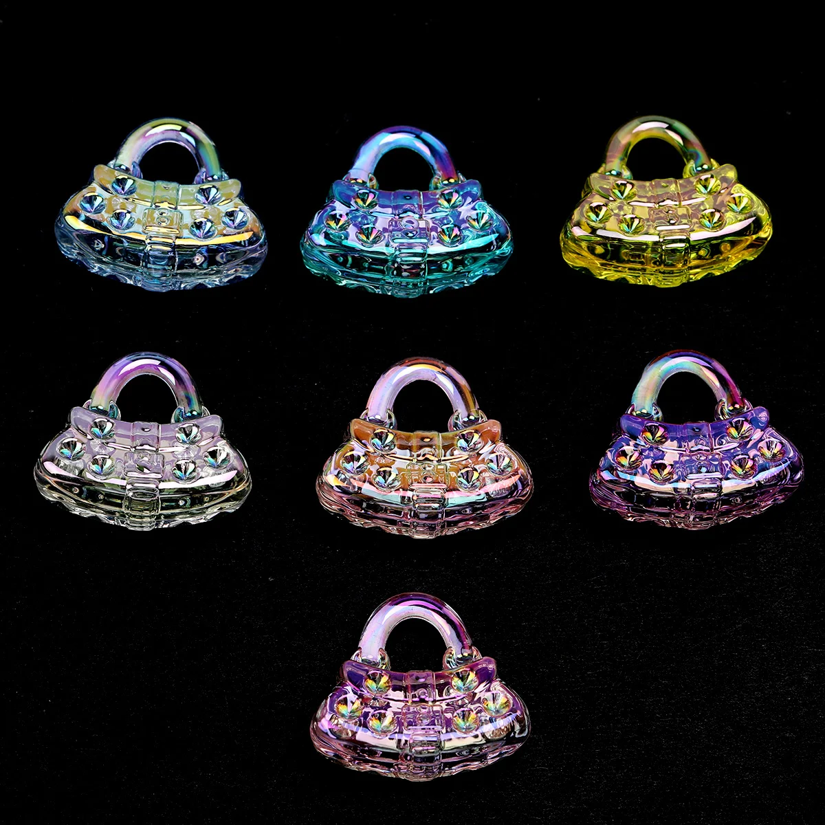 6/18pcs Random Color Acrylic Iridescent Handbag Beads 23*26mm 33*37mm Loose Spacer Beads For Bracelet Jewelry DIY Craft Making