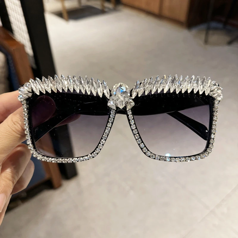 Diamond Sunglasses Large Frame Square Frame Large Face Glasses Popular Sunglasses