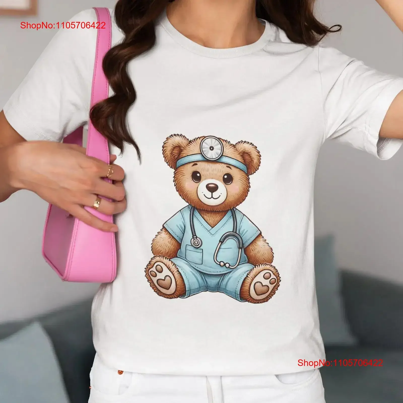 Teddy Bear in Doctor Scrubs with Stethoscope T Shirt Cute Nurse Medical Novelty Pediatric Healthcare Nurses Top vintage Washed