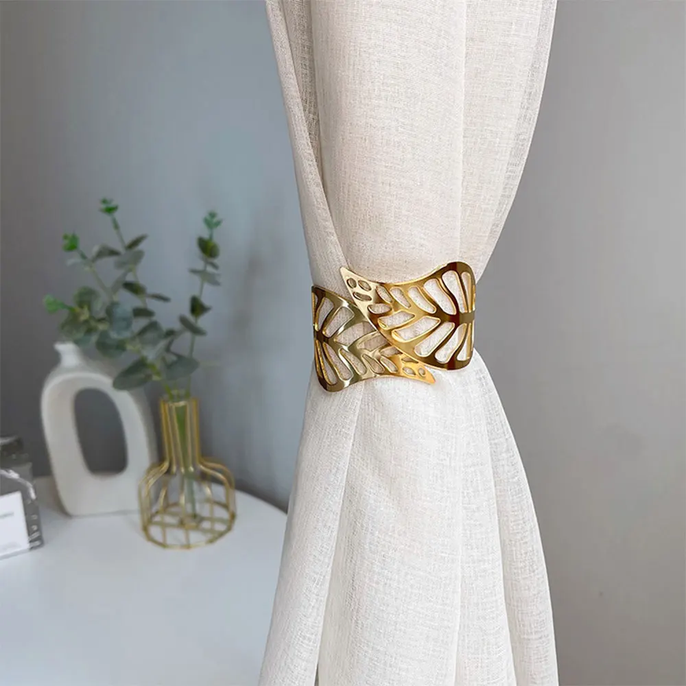 Sujetadores de cortinas creativos con forma de hoja dorada, sin necesidad de perforar, clips de fijación para cortinas, lujosos sujetadores de cortinas de metal, adecuados para accesorios decorativos en el dormitorio, la sala de estar y otros espacios del hogar.