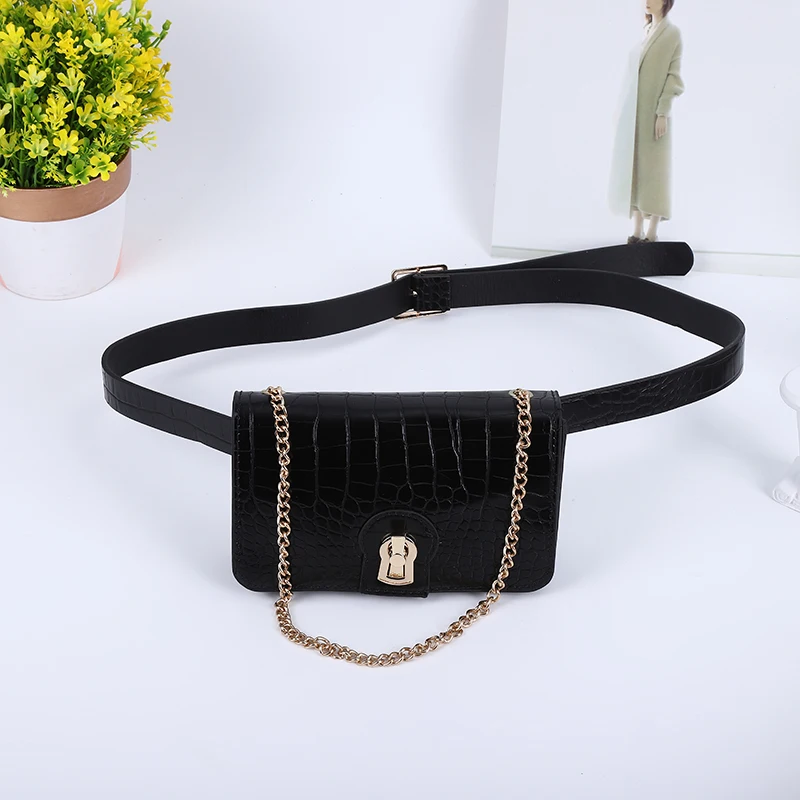 

Hip Hop Women's Belt Bag Crocodile Pattern PU Leather Waist Pack Chain Shoulder Bags Female Funny Pack Crossbody Chest Bag Purse