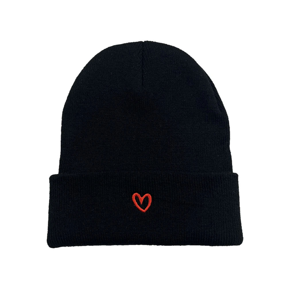 1pcs Men\'s Women\'s New Designer Little Heart Love Embroidered Knitted Hat Unisex Warm Caps Black White