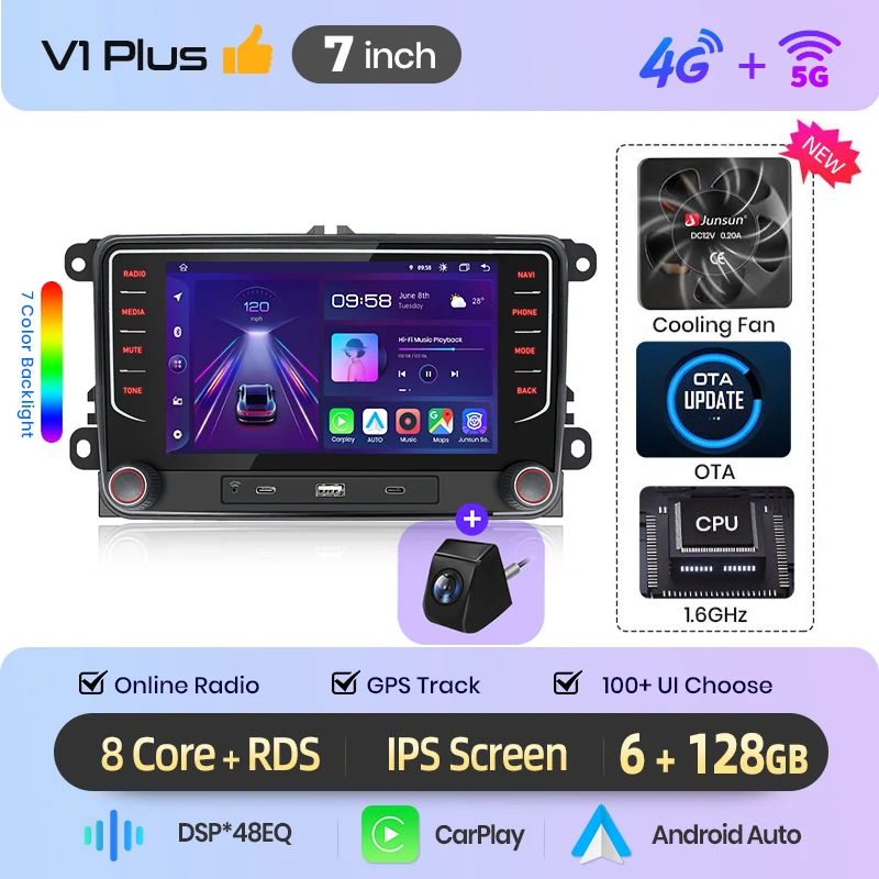 Junsun Android Autoradio GPS Voor VW Volkswagen Skoda Octavia Golf 5 6 Touran Passat B6 Polo Jetta 2 DIN CarPlay Multimedia Speler