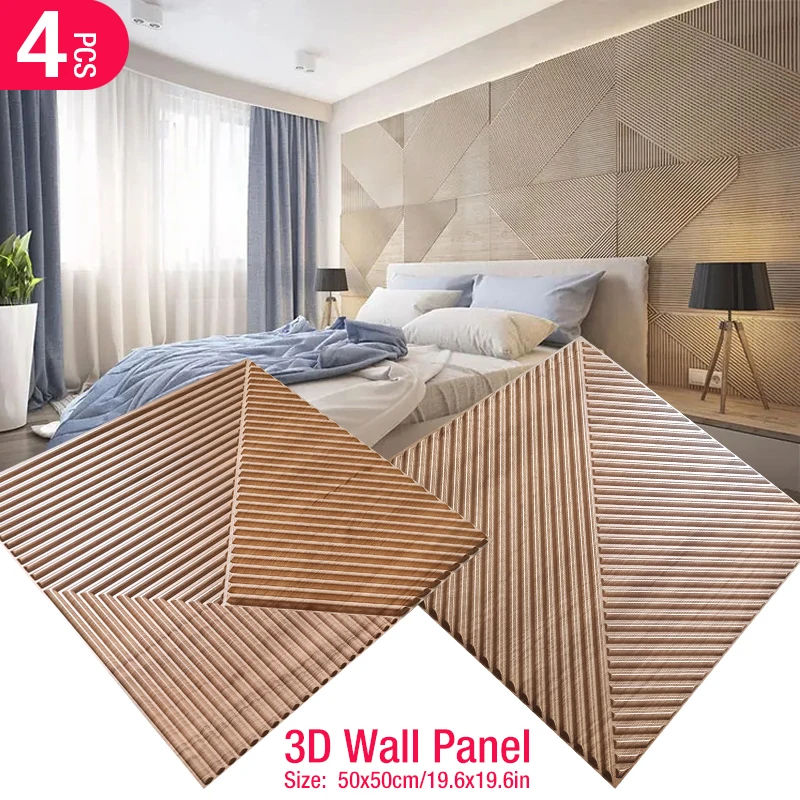 4pcs 50cm Wood grain 3D Stereo Wall Panel Diamond Not self-adhesive tile wall sticker living room Bathroom waterproof wall paper