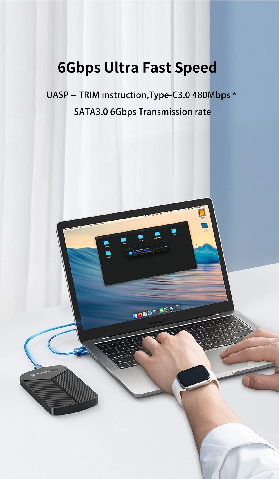 Yottamaster 2,5-Zoll-HDD-Gehäuse SATA auf USB 3.0-Adapter Festplattengehäuse 6 Gbit/s UASP-Festplattengehäuse für Windows Mac Linux – Detail 6