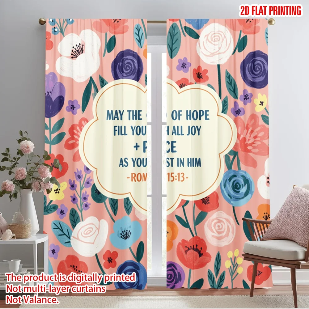

2pcs 2D flat printing Window Curtains Floral Hope Joy Peace Trust 100% Polyester Without Electricity Festive Holiday for Home