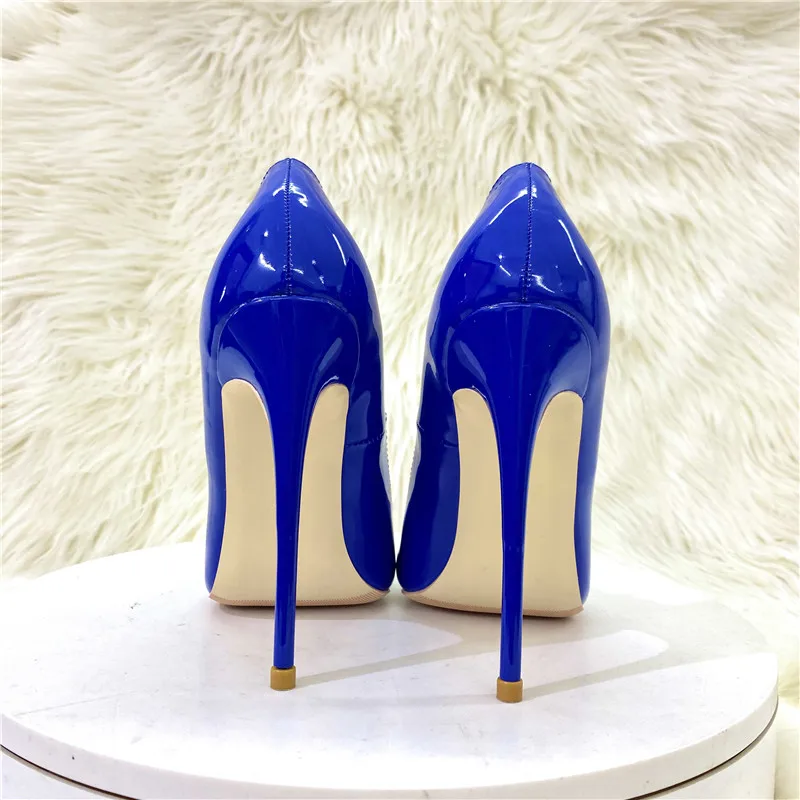 KeShangJjia Blue Women Patent Curl Cut Pointy Toe Stiletto Pumps Chic Ladies Ultra High Heel Shoes Customize 8cm 10cm 12cm