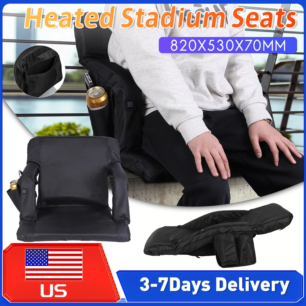 

Winter Heated Stadium Seats Folding 3 Speed Temperature Cushion Bleacher Chair with Back Support AntiSlip Mat for Football Sport
