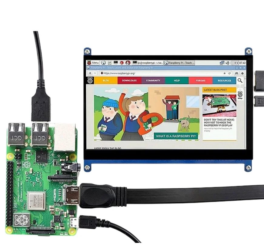 Compatível com HDMI Display LCD Touch Screen, 7 ", Resolução 1024x600, Capacitivo, Suporta Raspberry Pi Sistemas