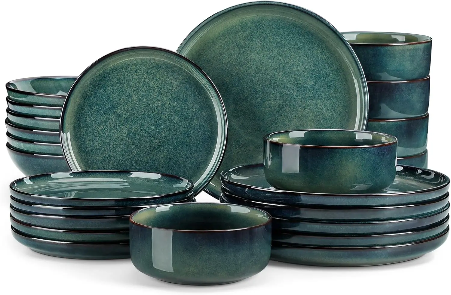 

24-Piece Ceramic Dinnerware Set for 6, Green Reactive Glaze, Dishwasher and Microwave Safe
