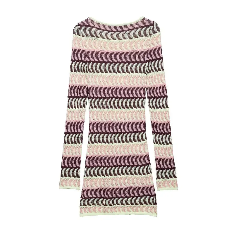 

Women's Knitted Long Sleeve Mini Dress Thread Texture round Neck Elegant Casual Beach Party Fashion New Arrival