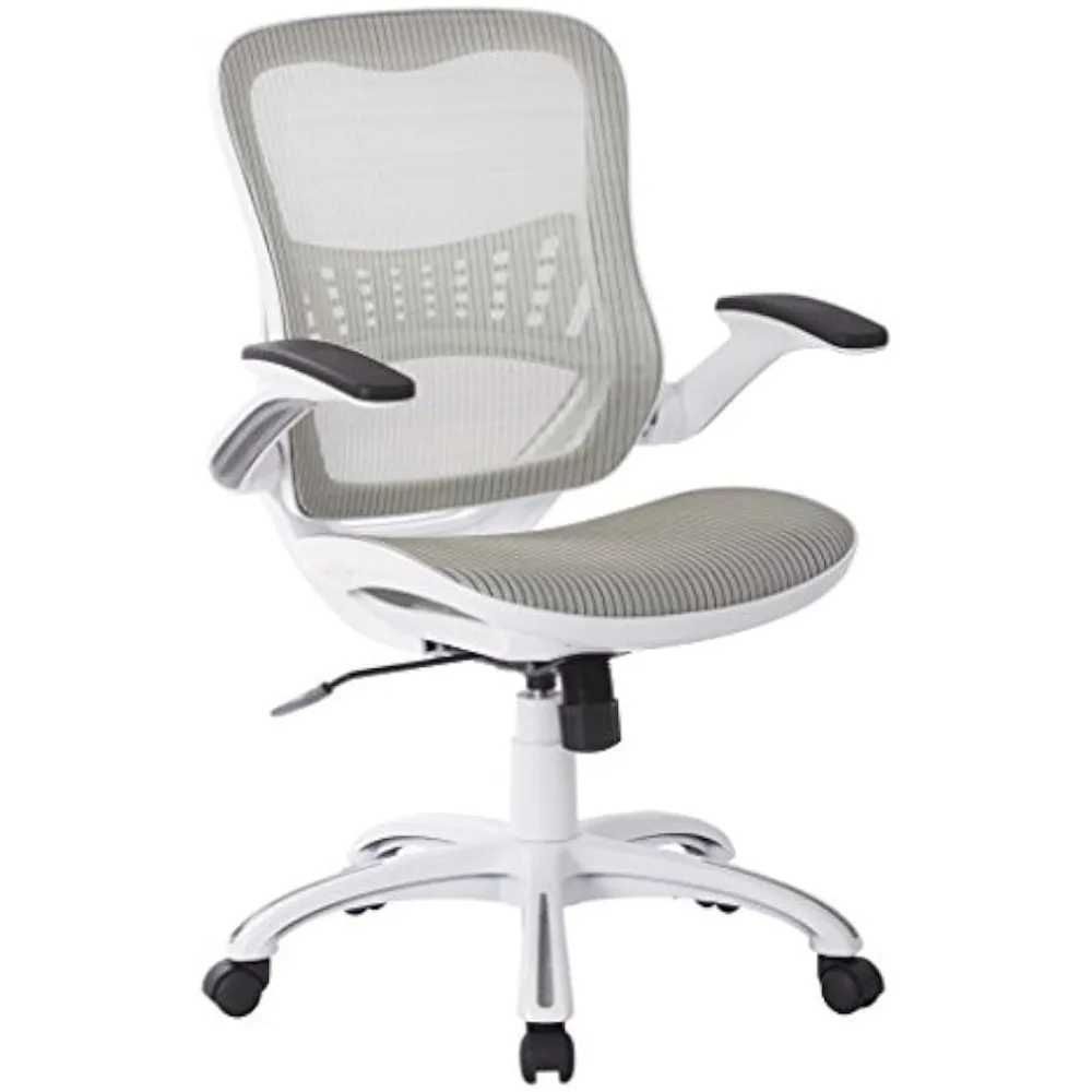 Office Star-Silla de escritorio de oficina con asiento y respaldo de malla transpirable, Base blanca, Blanca